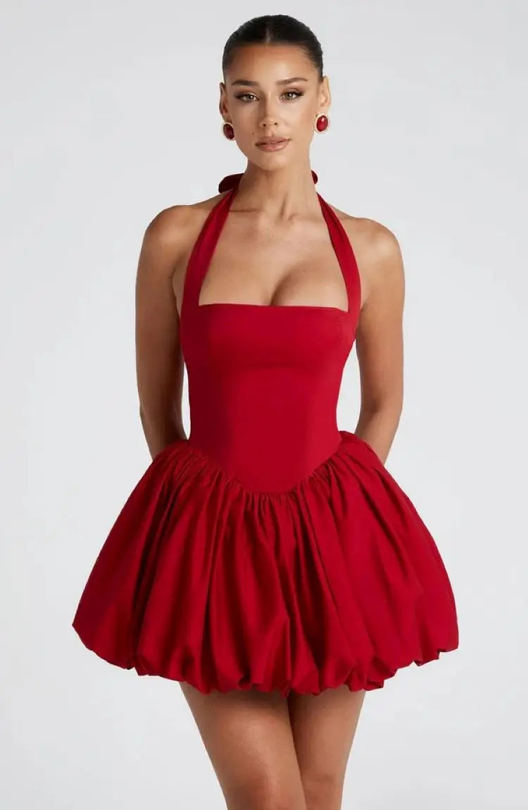 Vestido Curto com Corpete e Decote Halter