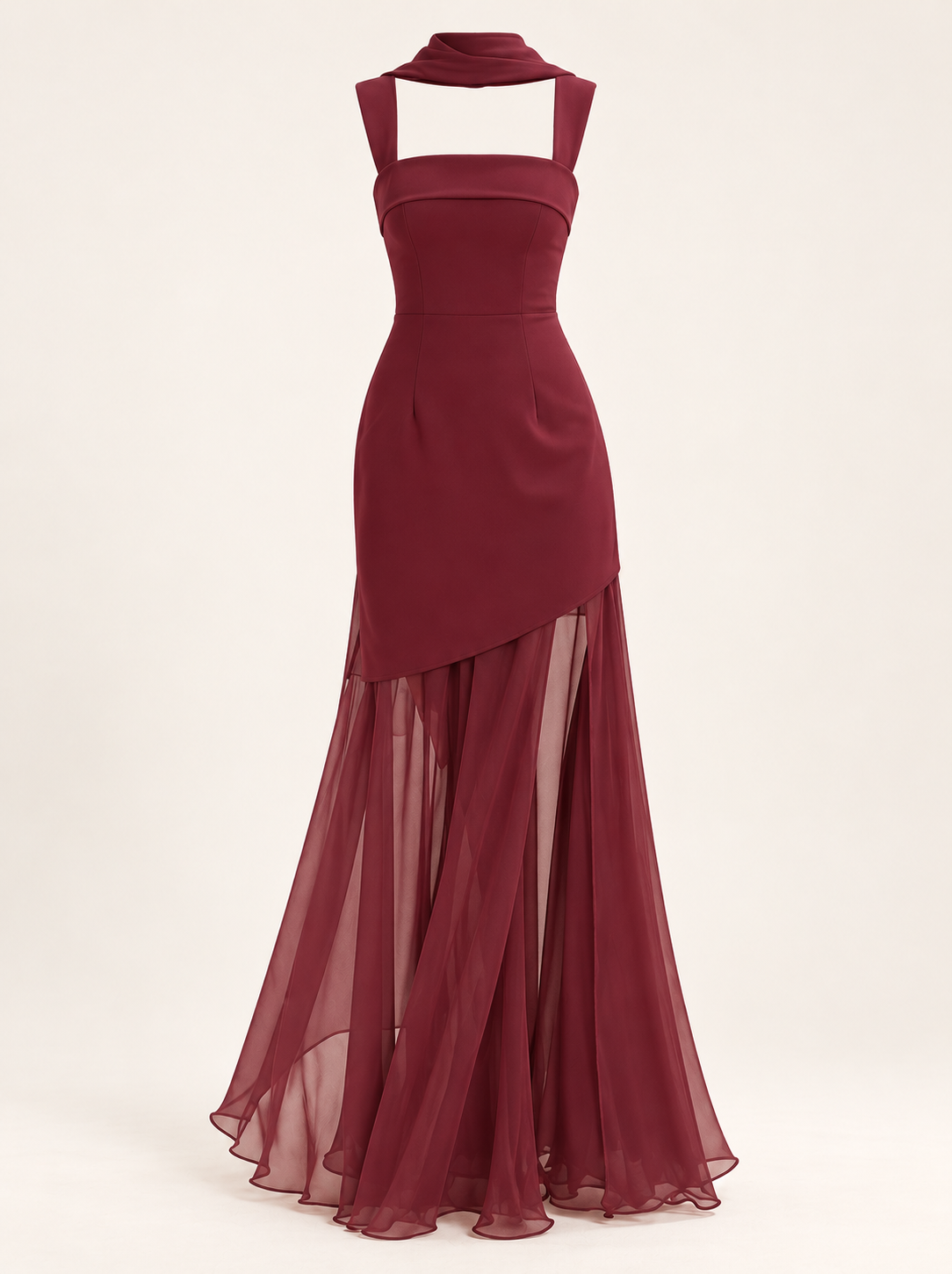 Vestido Comprido em Tule com Laços