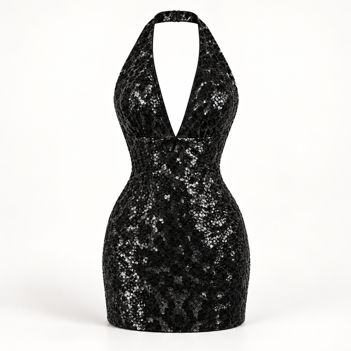 Vestido Curto com Lantejoulas e Decote em V