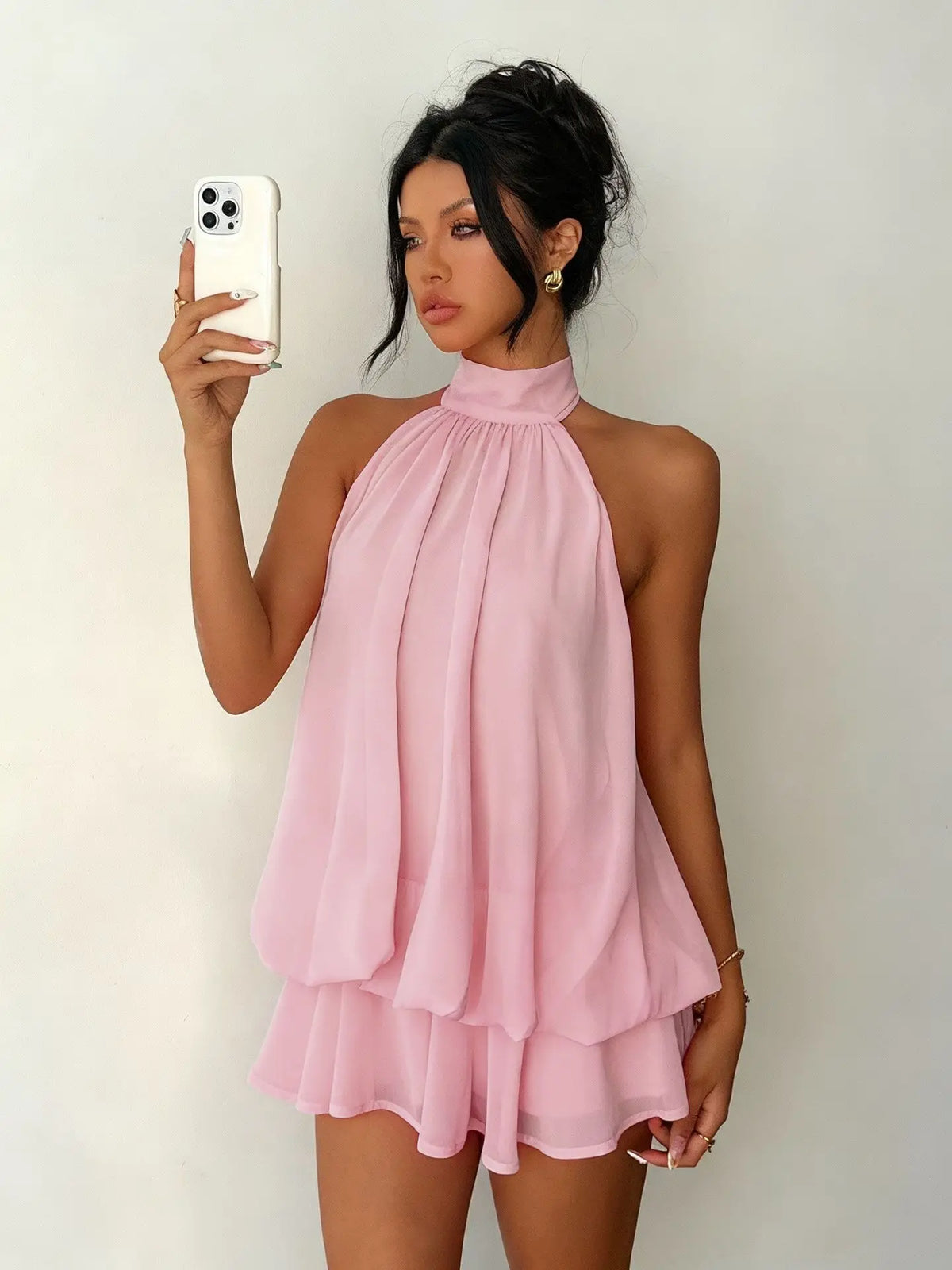 Vestido Curto de Chiffon com Decote Halter — foto 45 | Tolobasao