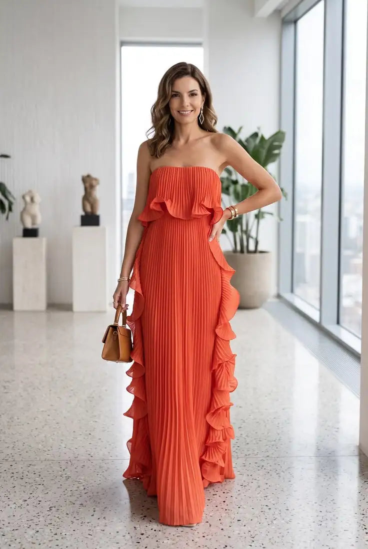 Vestido Comprido sem Alças com Folhos — foto 6 | Tolobasao