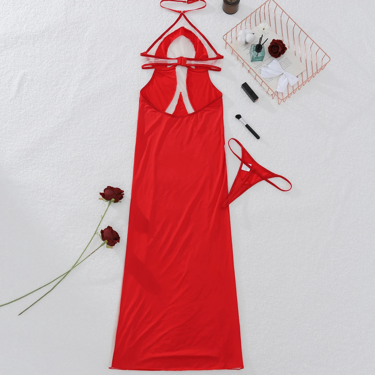 Vestido Comprido com Decote Halter e Costas Descobertas — Vermelho — foto 19 | Tolobasao