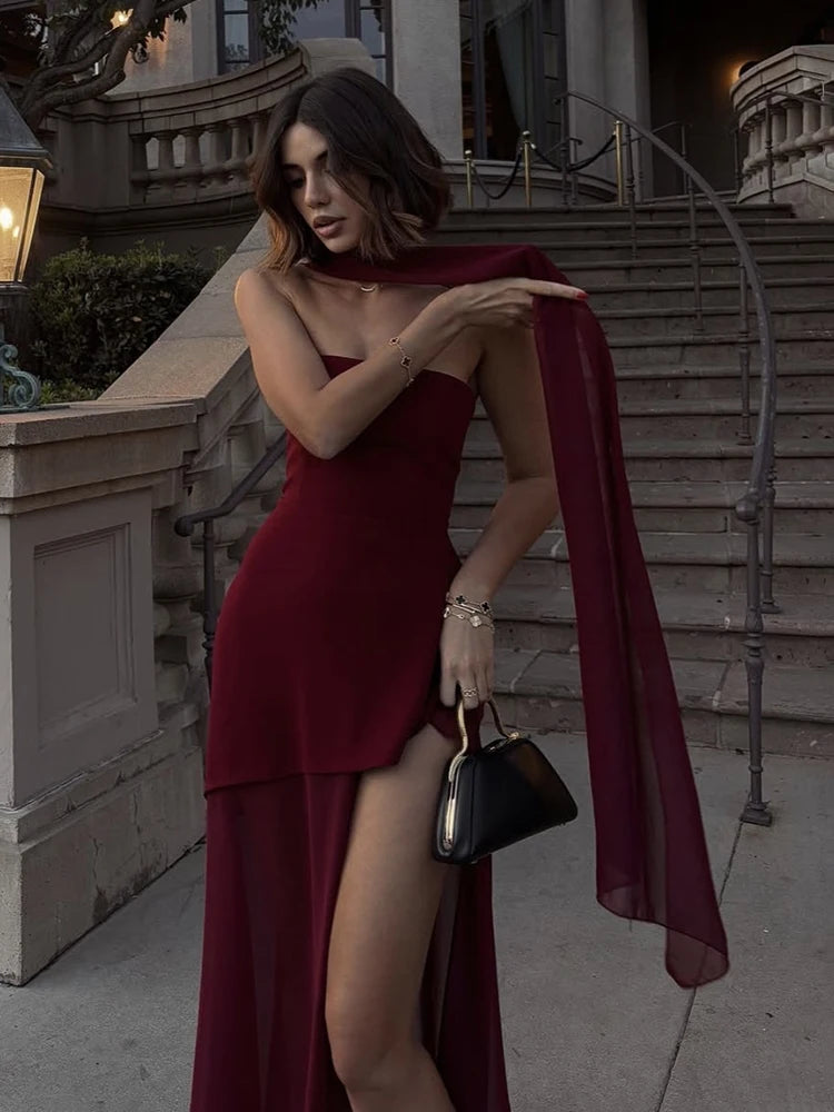 Vestido Comprido sem Alças com Tule — foto 26 | Tolobasao
