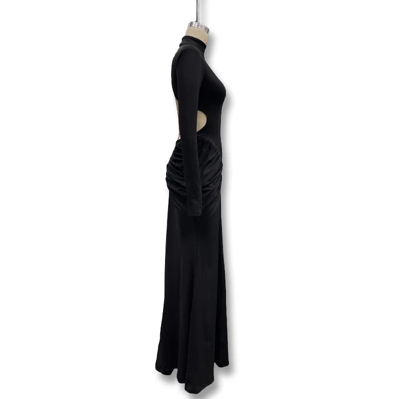 Vestido Comprido de Malha com Gola Alta e Costas Descobertas — foto 23 | Tolobasao