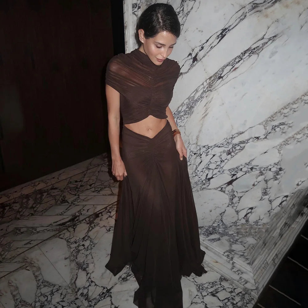 Vestido Comprido Franzido em Tule — foto 27 | Tolobasao