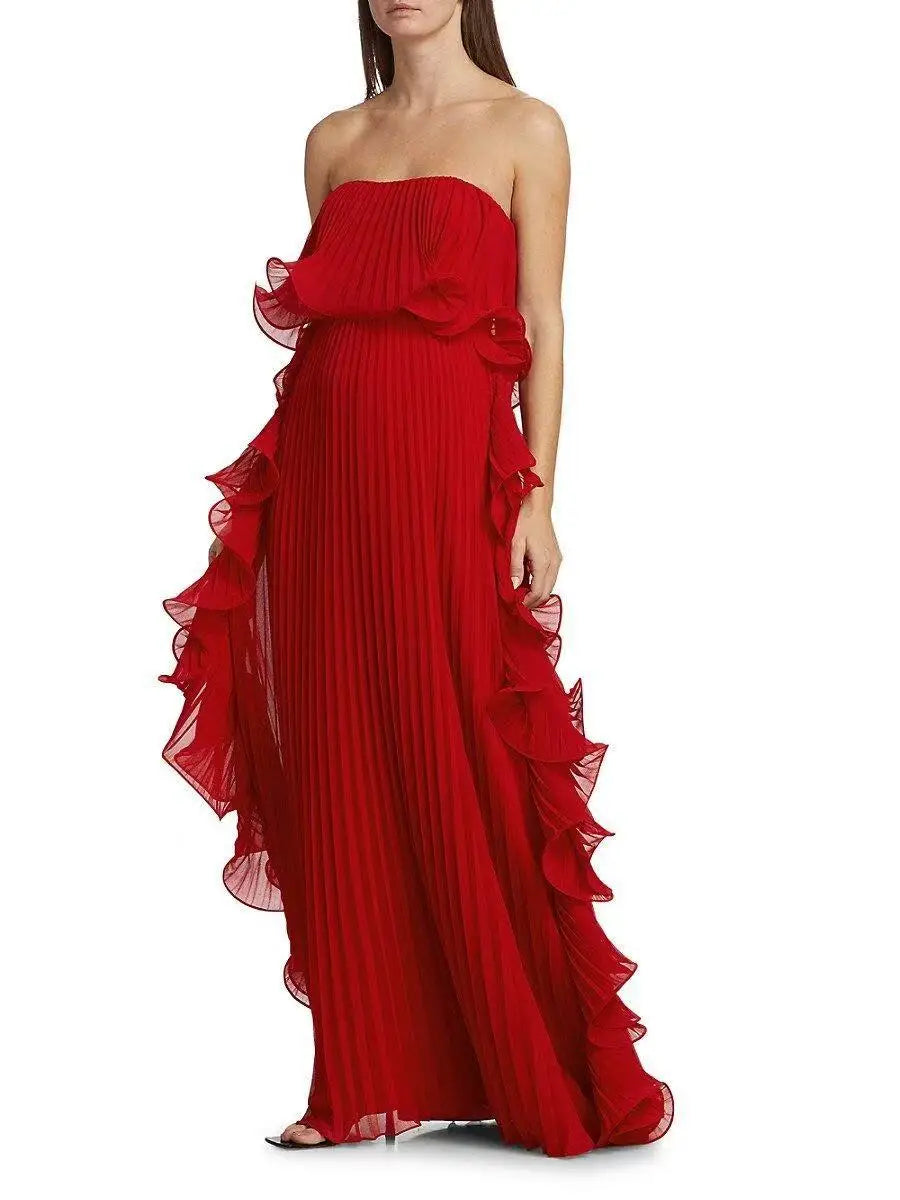 Vestido Comprido sem Alças com Folhos — foto 23 | Tolobasao