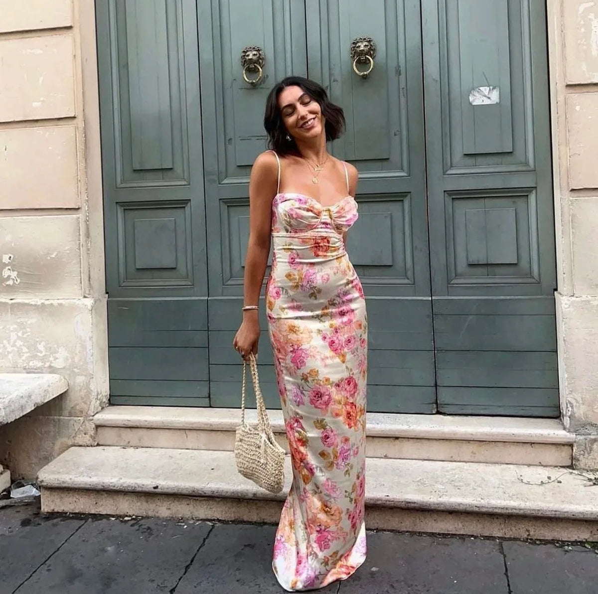 Vestido Comprido Floral com Renda e Fenda — foto 17 | Tolobasao