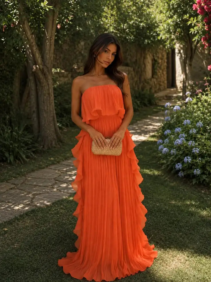 Vestido Comprido sem Alças com Folhos — foto 5 | Tolobasao