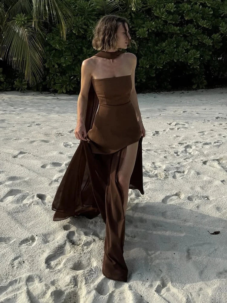 Vestido Comprido sem Alças com Tule — foto 19 | Tolobasao