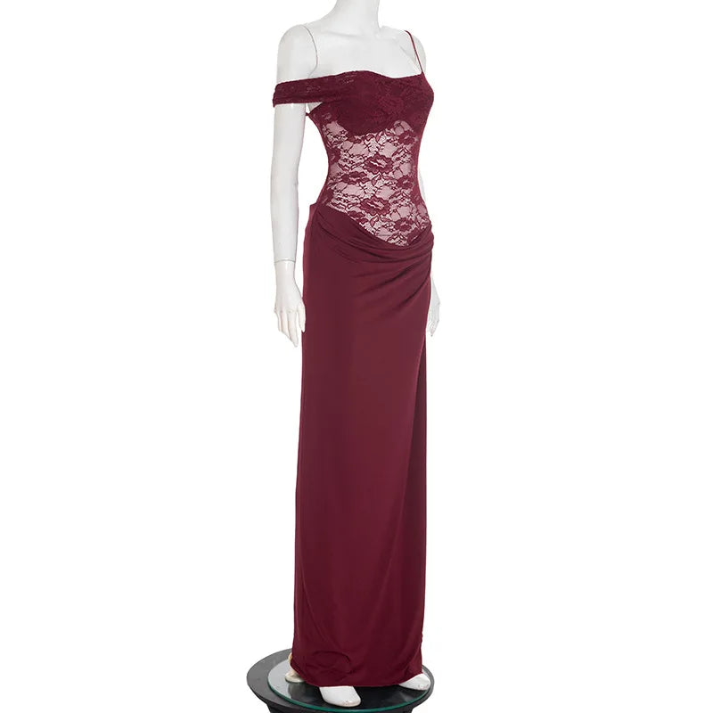 Vestido Comprido de Um Ombro com Renda — foto 19 | Tolobasao