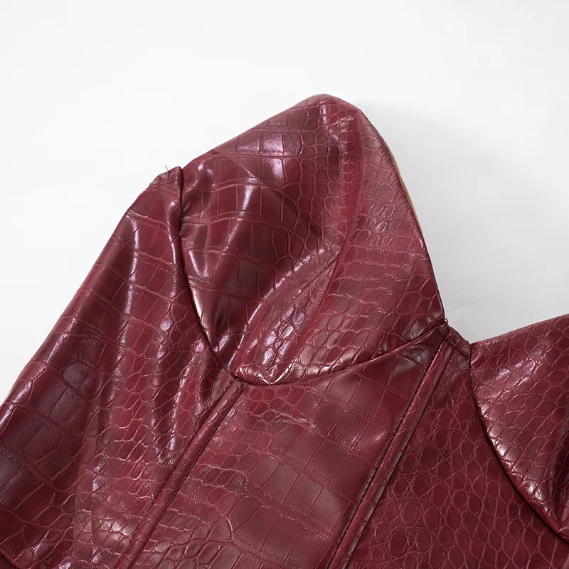 Vestido Curto com Efeito Couro e Decote sem Alças — foto 15 | Tolobasao