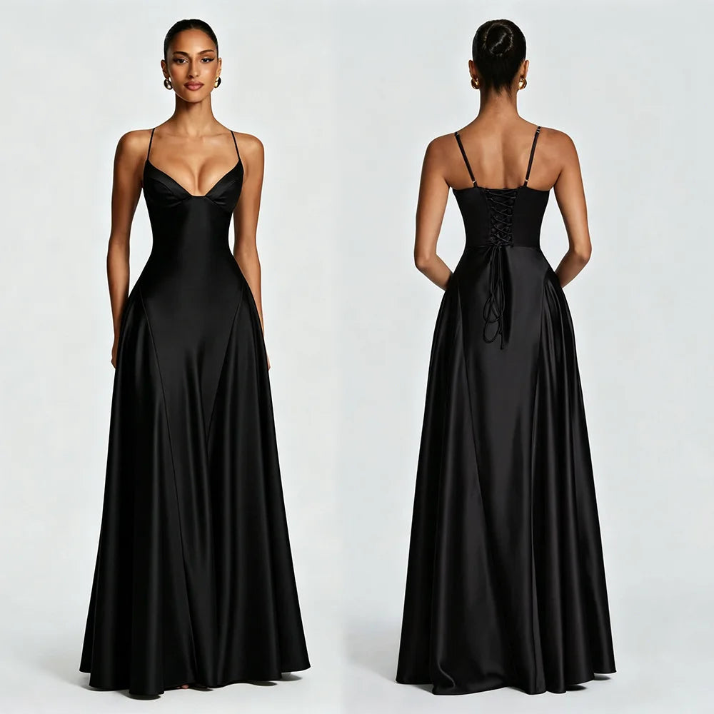 Vestido Comprido de Cetim com Corpete e Costas Descobertas — foto 38 | Tolobasao