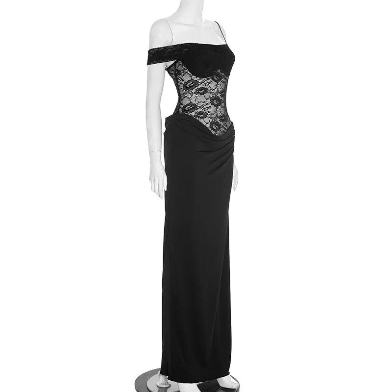 Vestido Comprido de Um Ombro com Renda — foto 15 | Tolobasao