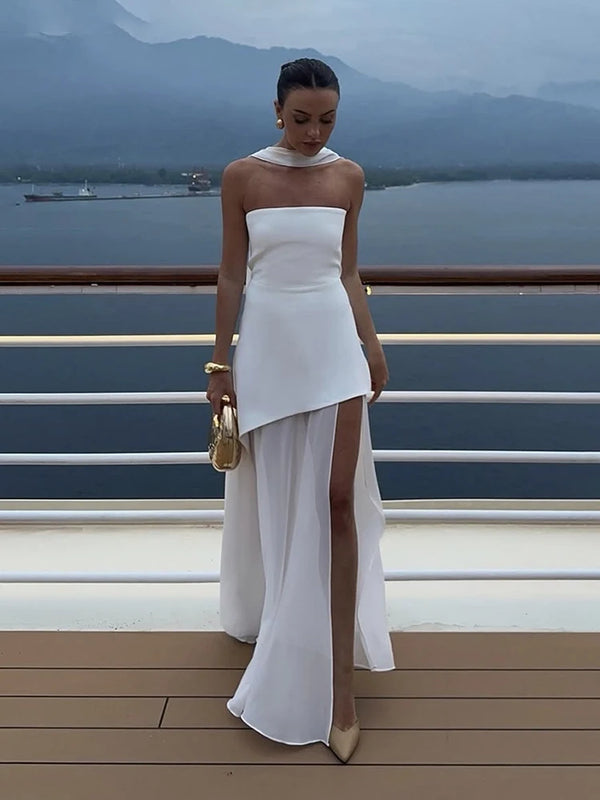 Vestido Comprido sem Alças com Tule