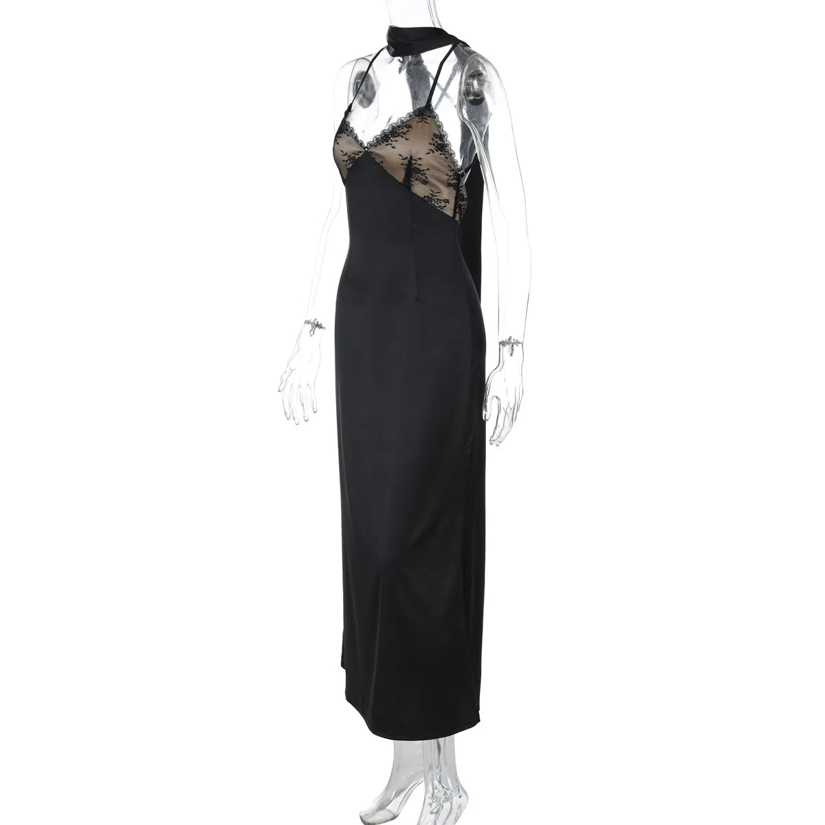 Vestido Comprido de Cetim com Laço e Costas Descobertas em Preto — foto 11 | Tolobasao