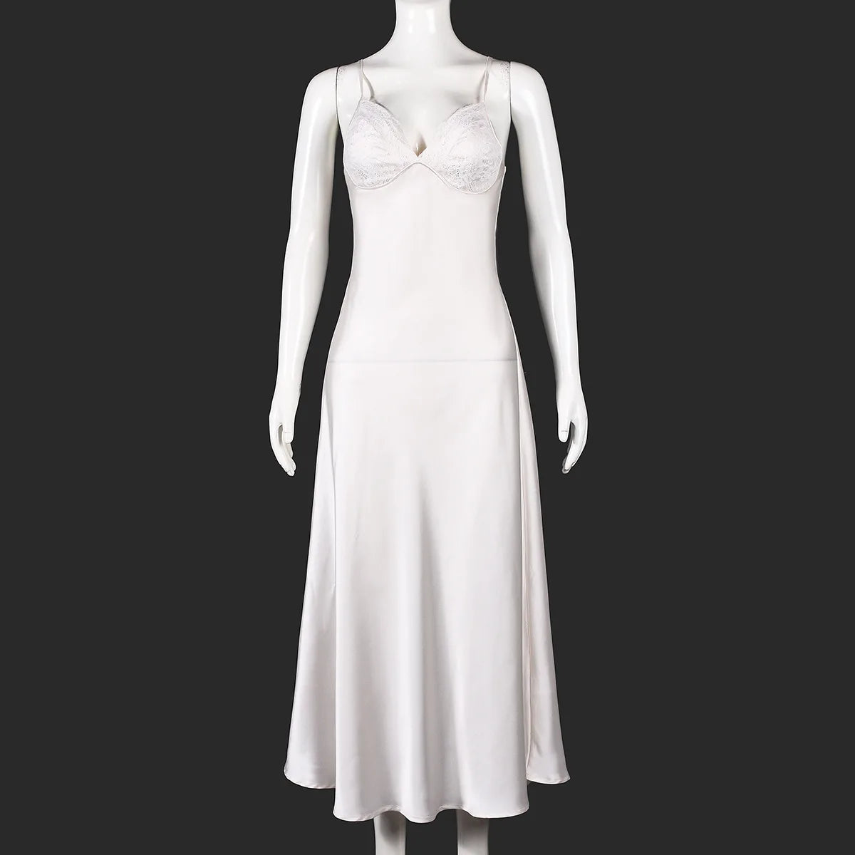 Vestido Comprido de Cetim com Renda — foto 18 | Tolobasao