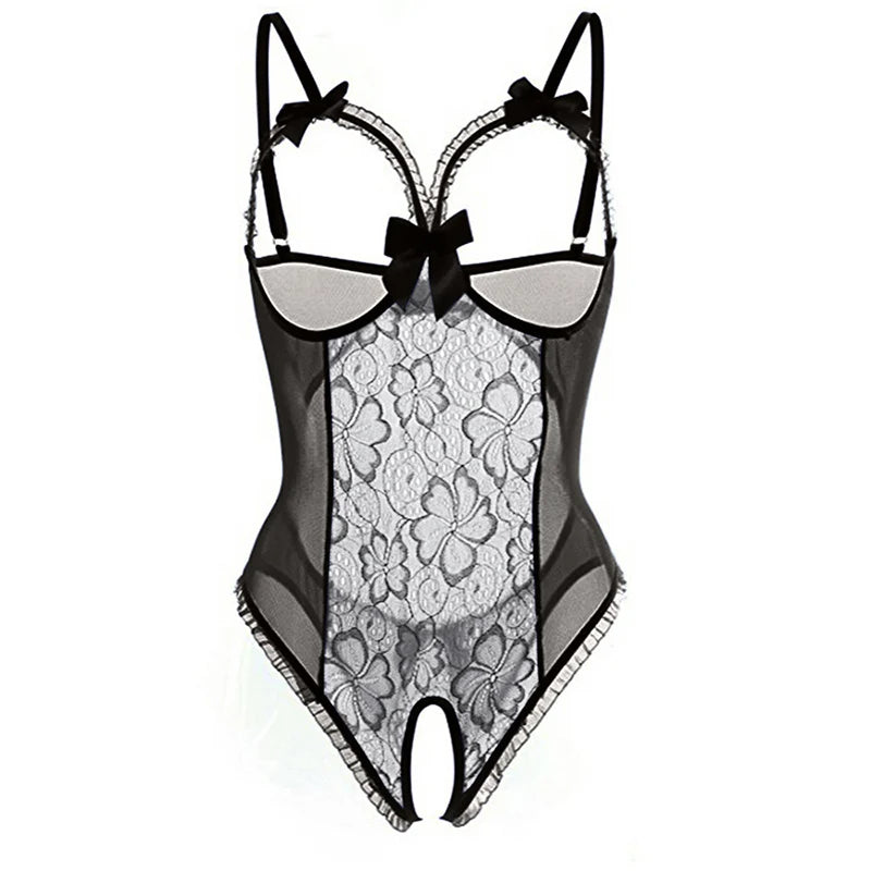 Body de Lingerie com Renda e Costas Descobertas — Vermelho