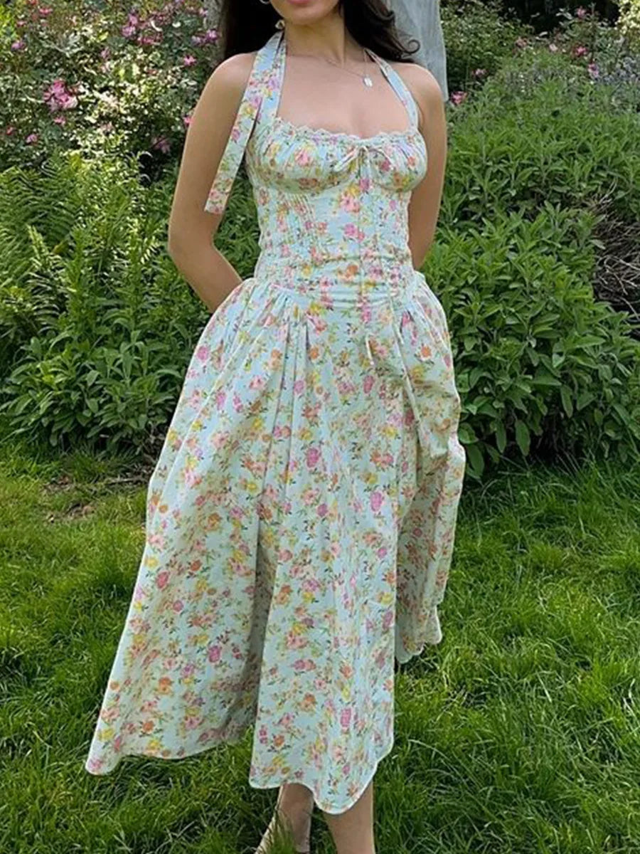Vestido Midi Floral com Decote Halter — foto 4 | Tolobasao