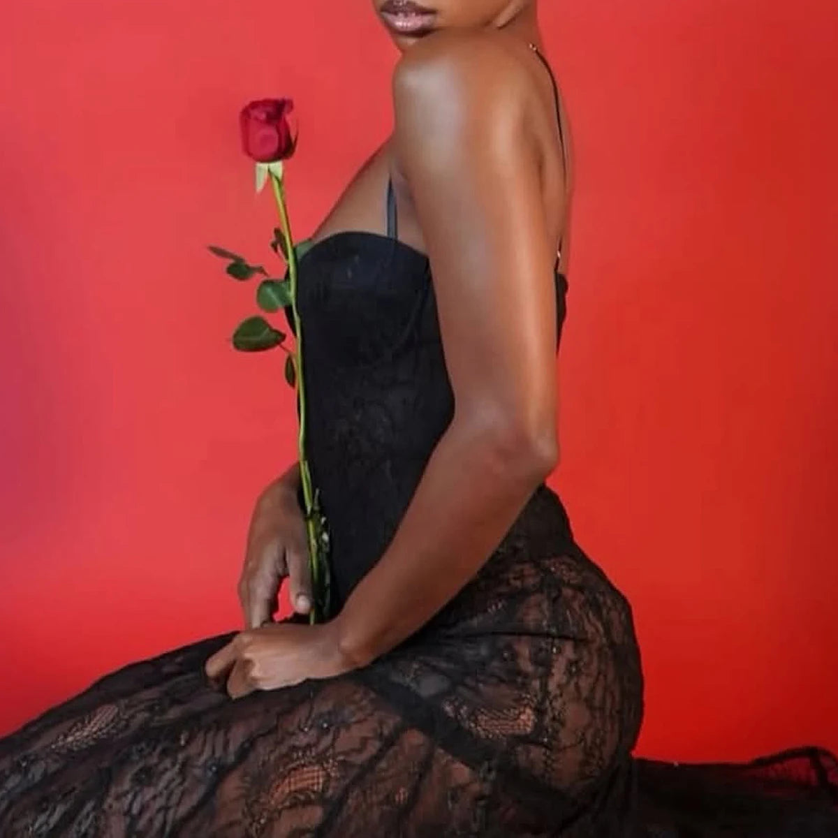 Vestido Comprido de Lingerie em Renda e Tule em Preto — foto 13 | Tolobasao
