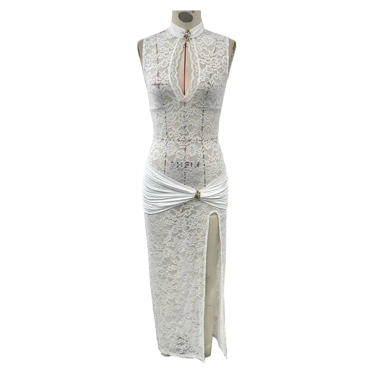 Vestido Comprido de Renda com Fenda Alta — foto 15 | Tolobasao