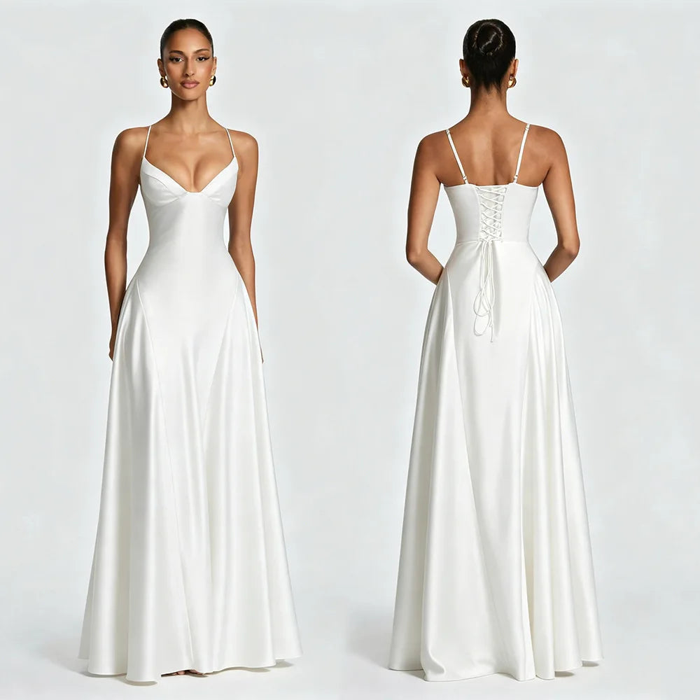 Vestido Comprido de Cetim com Corpete e Costas Descobertas — foto 31 | Tolobasao