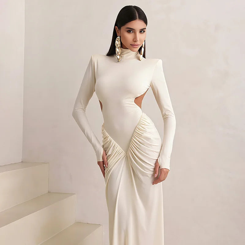Vestido Comprido de Malha com Gola Alta e Costas Descobertas — foto 3 | Tolobasao