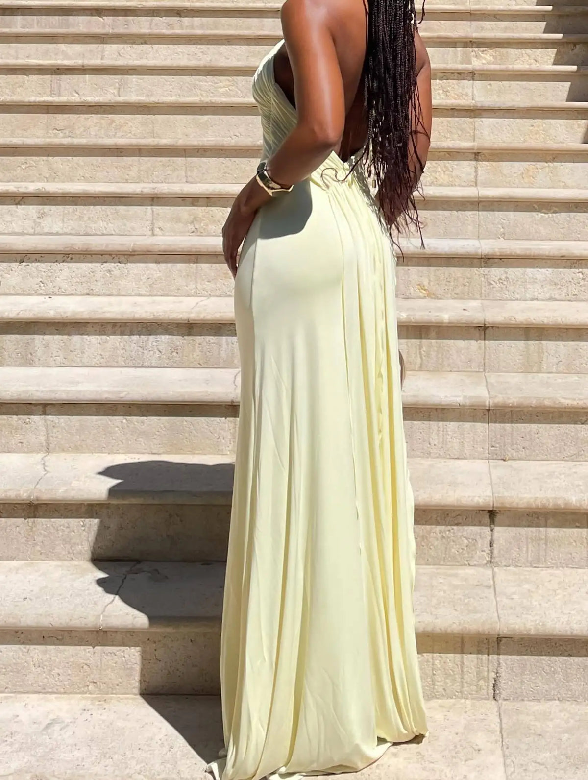 Vestido Comprido Amarelo com Folhos — foto 18 | Tolobasao