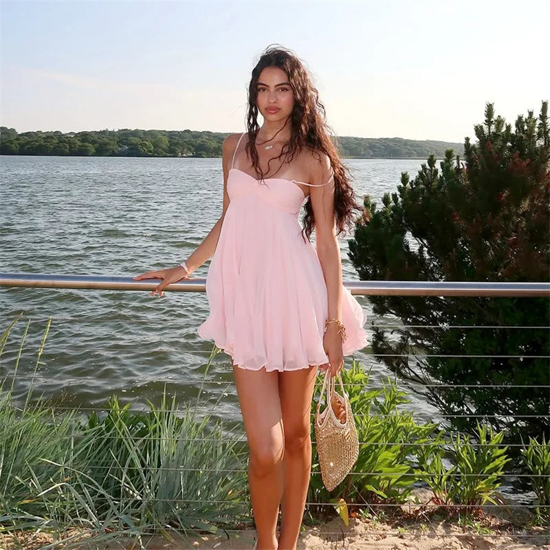 Vestido Curto de Chiffon com Alças — foto 1 | Tolobasao