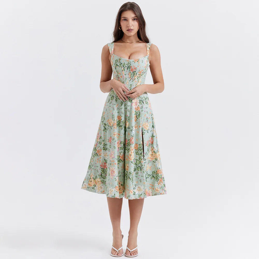 Vestido Midi Floral com Corpete e Bolsos — foto 21 | Tolobasao