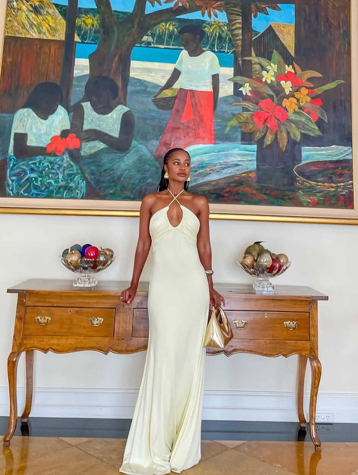 Vestido Comprido Amarelo com Folhos — foto 17 | Tolobasao