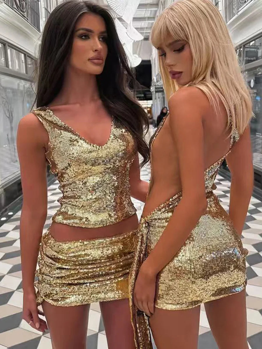 Vestido Curto com Lantejoulas e Decote de Um Ombro — foto 3 | Tolobasao