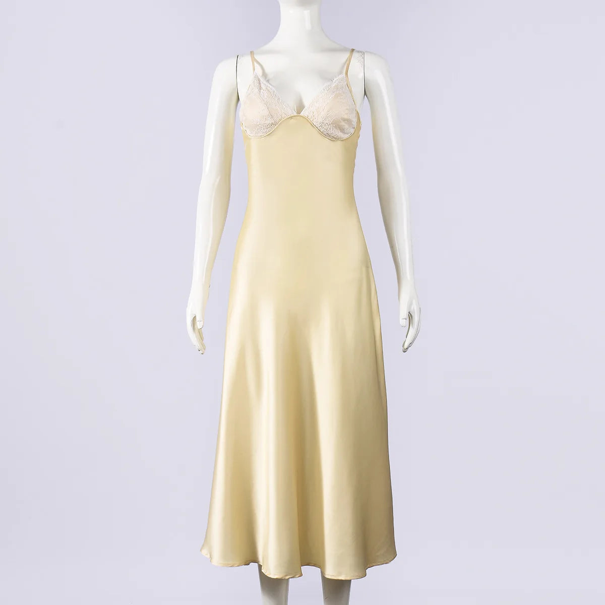 Vestido Comprido de Cetim com Renda — foto 9 | Tolobasao