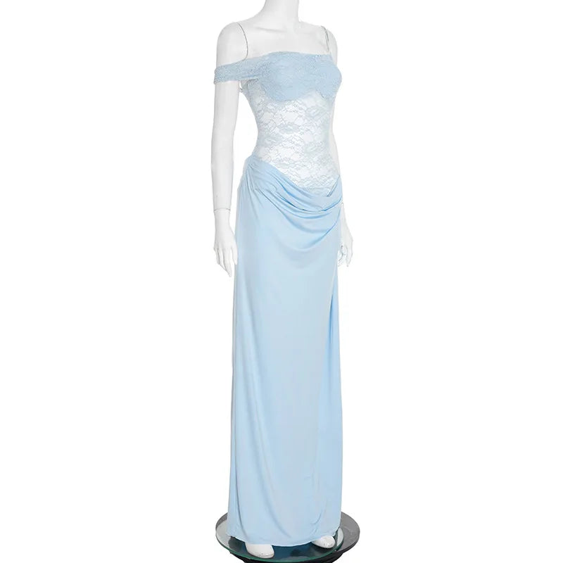 Vestido Comprido de Um Ombro com Renda — foto 24 | Tolobasao