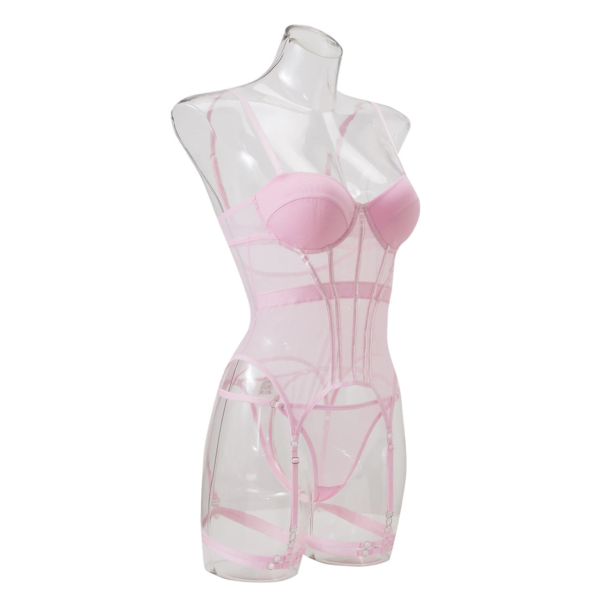 Conjunto de Lingerie em Tule com Body e Ligas — 3 Peças