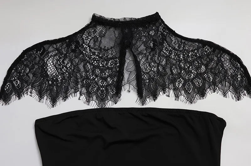 Vestido Curto de Renda com Gola Alta — Modelo B em Preto — foto 16 | Tolobasao