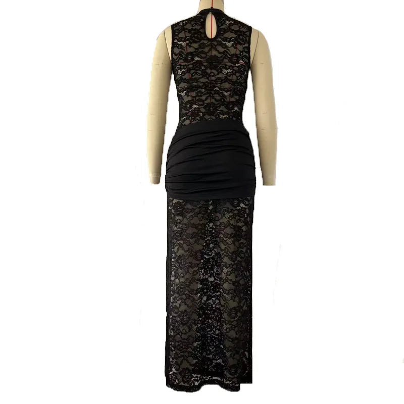Vestido Comprido de Renda com Fenda Alta — foto 12 | Tolobasao