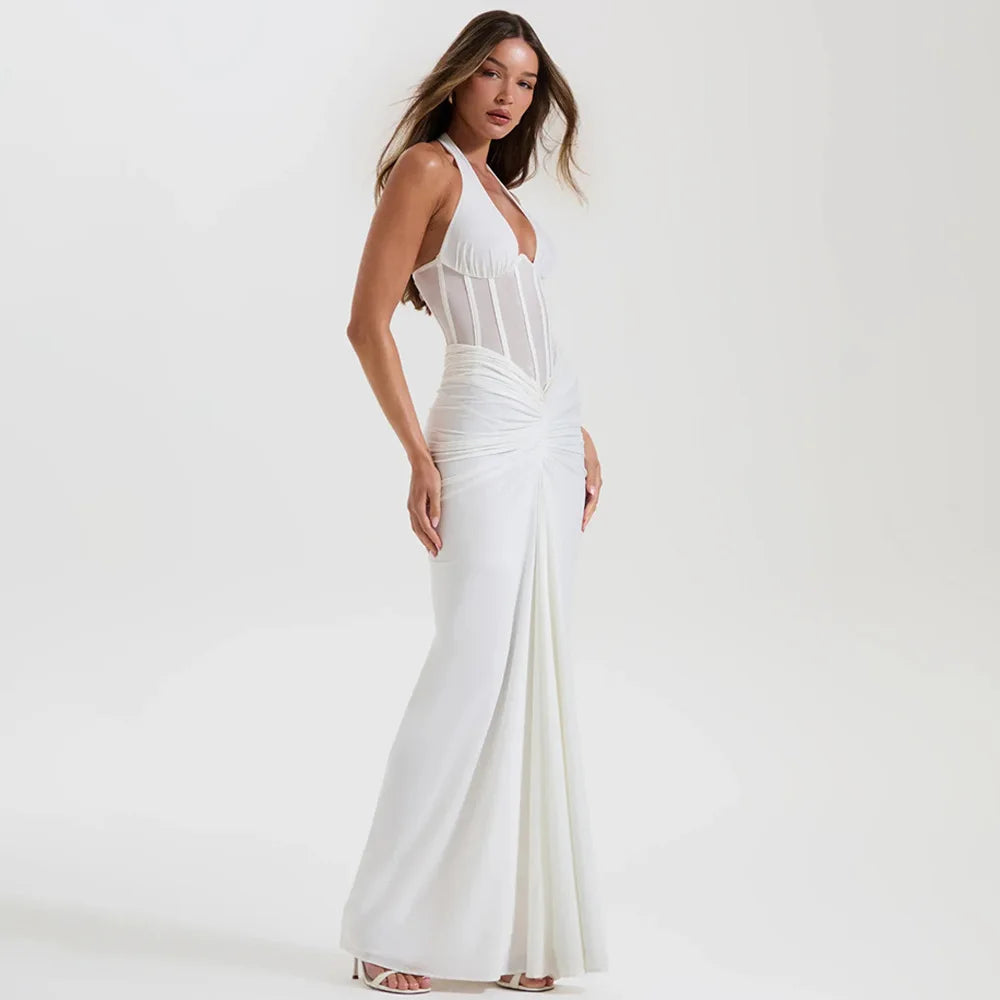 Vestido Comprido com Decote em V e Tule — foto 29 | Tolobasao