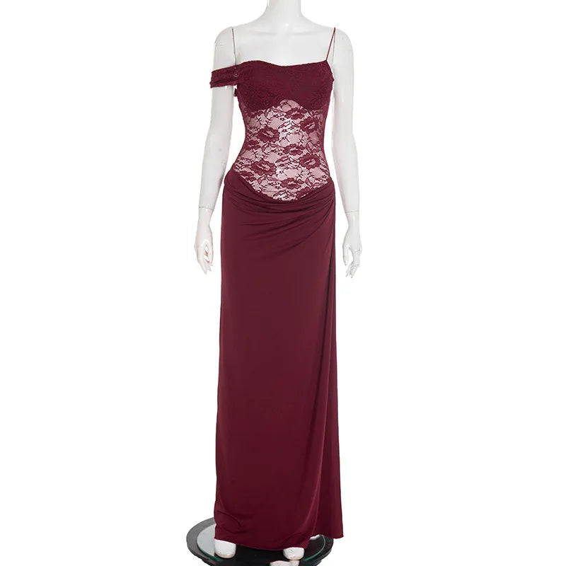 Vestido Comprido de Um Ombro com Renda — foto 18 | Tolobasao