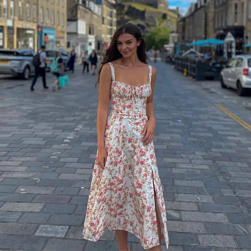 Vestido Midi Floral com Corpete — Azul e Rosa Floral — foto 11 | Tolobasao