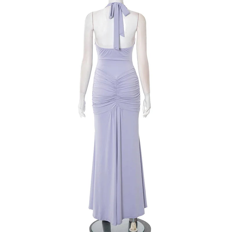 Vestido Comprido com Decote Halter e Costas Descobertas — Bordô — foto 14 | Tolobasao