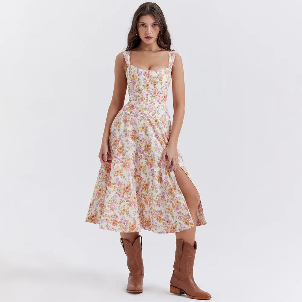 Vestido Midi Floral com Corpete e Bolsos — foto 25 | Tolobasao