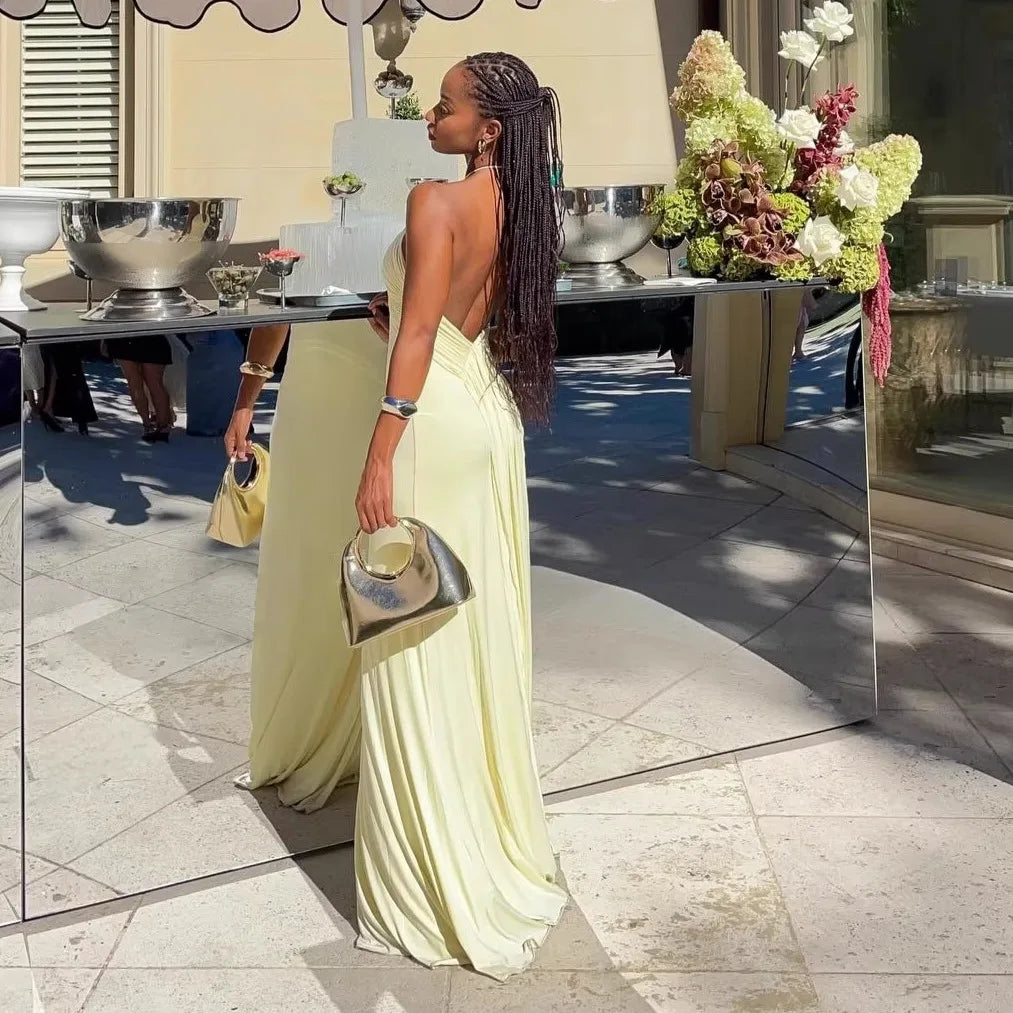 Vestido Comprido Amarelo com Folhos — foto 2 | Tolobasao