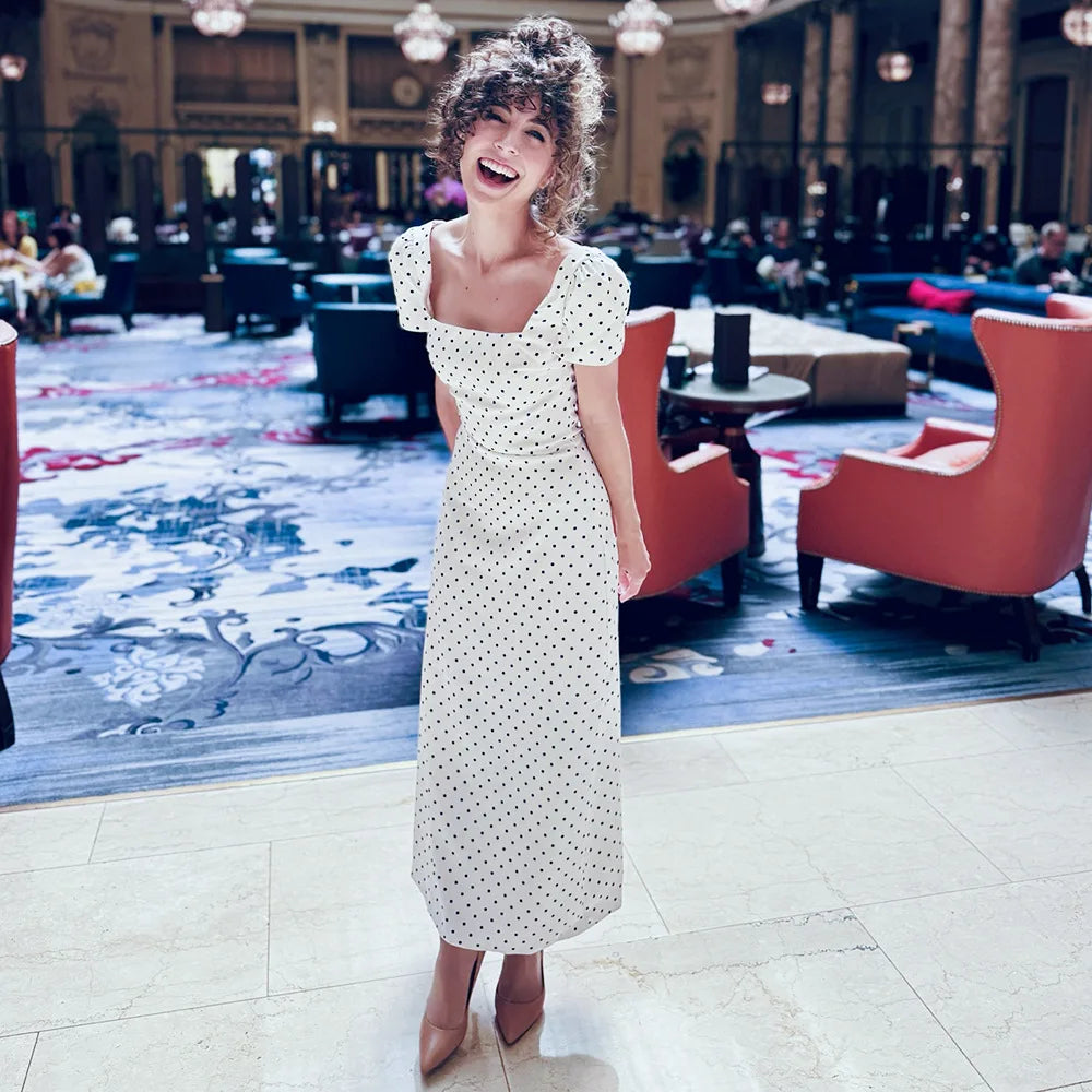 Vestido Comprido Vintage de Bolas sem Mangas — foto 35 | Tolobasao