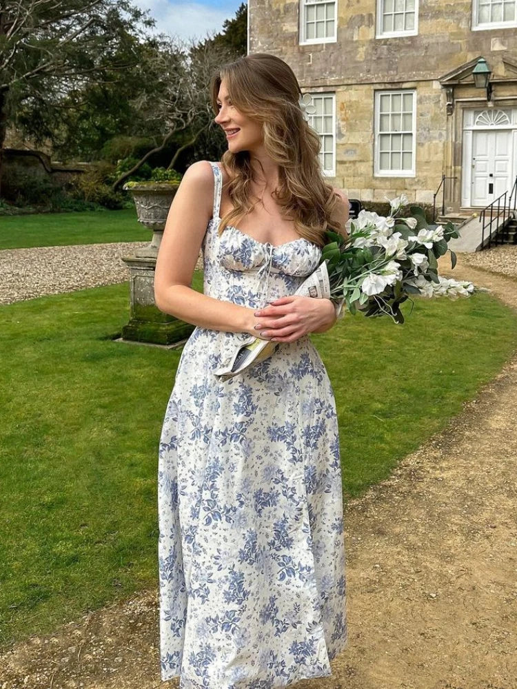 Vestido Midi Floral com Corpete — Azul e Rosa Floral — foto 3 | Tolobasao