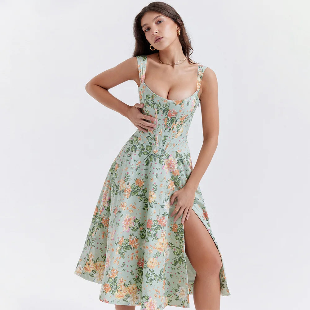 Vestido Midi Floral com Corpete e Bolsos — foto 1 | Tolobasao