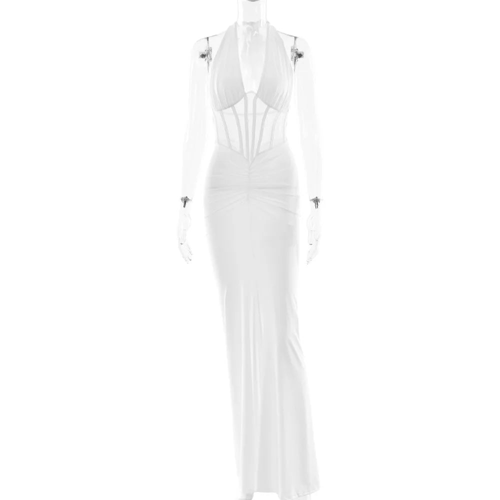 Vestido Comprido com Decote em V e Tule — foto 10 | Tolobasao