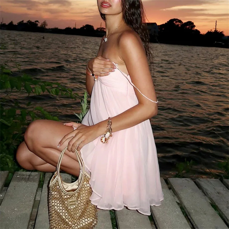 Vestido Curto de Chiffon com Alças — foto 23 | Tolobasao