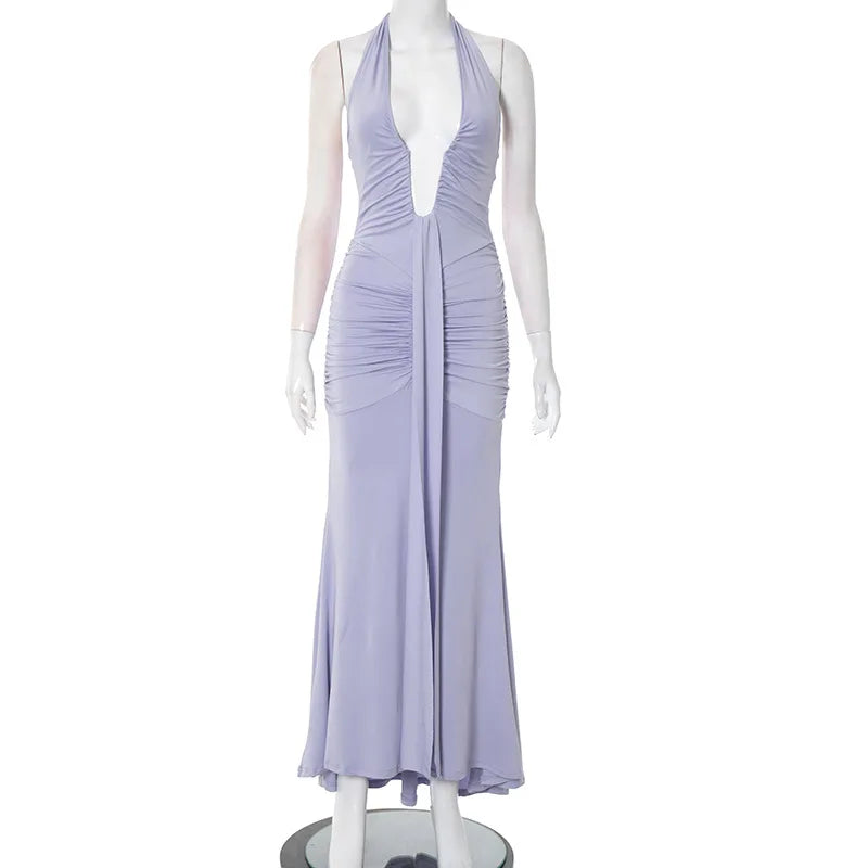 Vestido Comprido com Decote Halter e Costas Descobertas — Bordô — foto 13 | Tolobasao