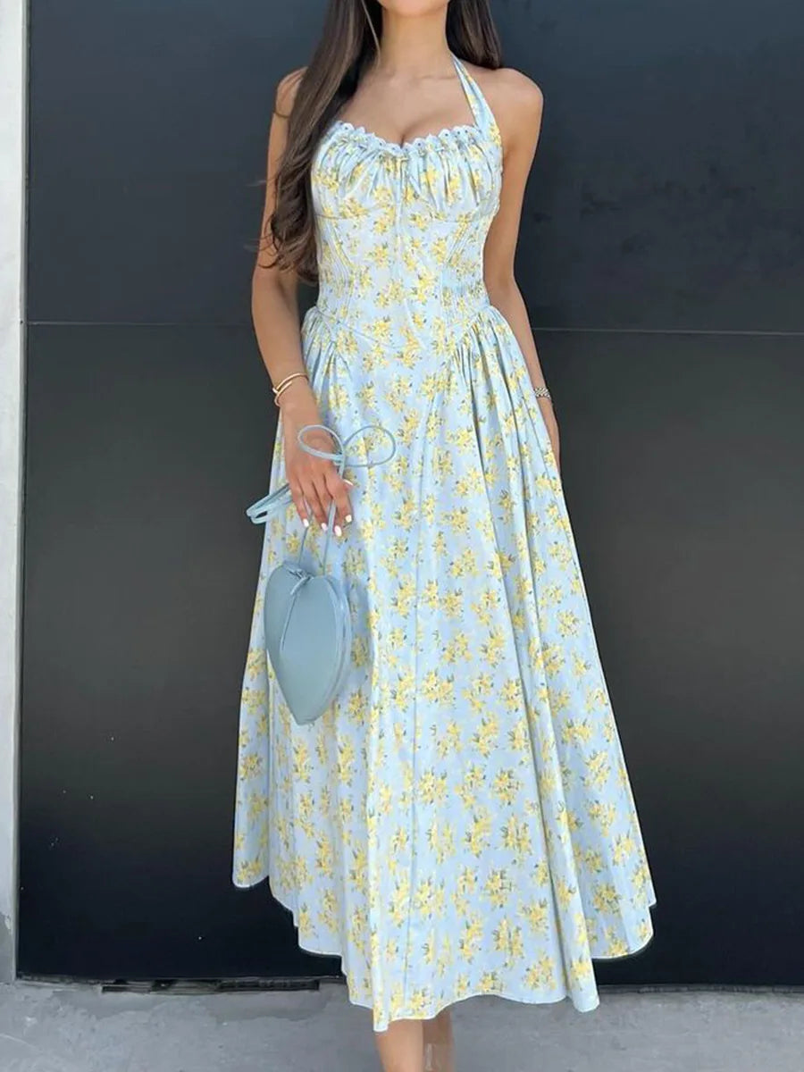 Vestido Midi Floral com Decote Halter — foto 3 | Tolobasao