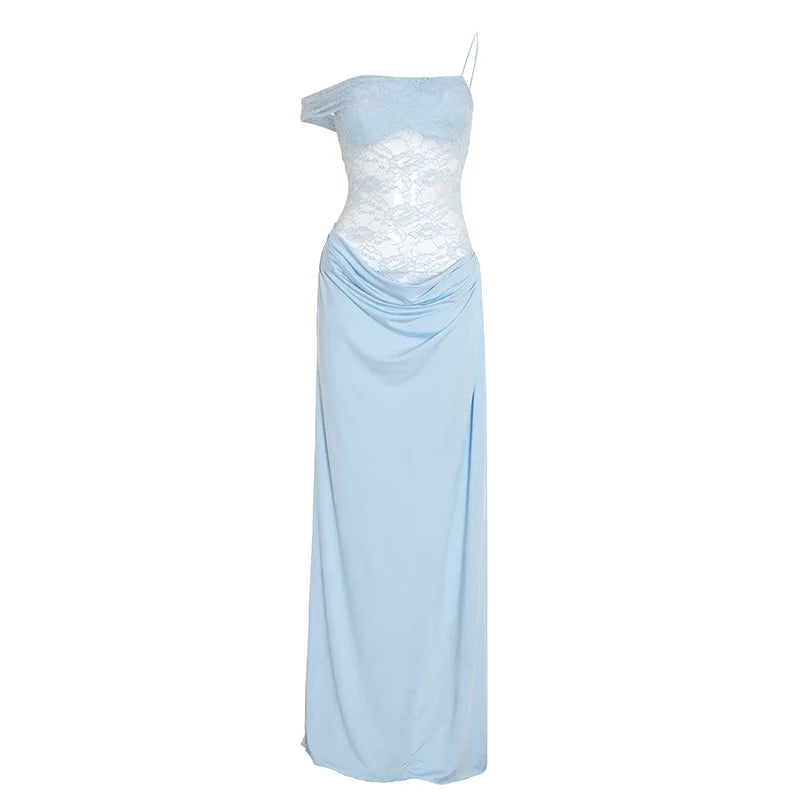 Vestido Comprido de Um Ombro com Renda — foto 26 | Tolobasao